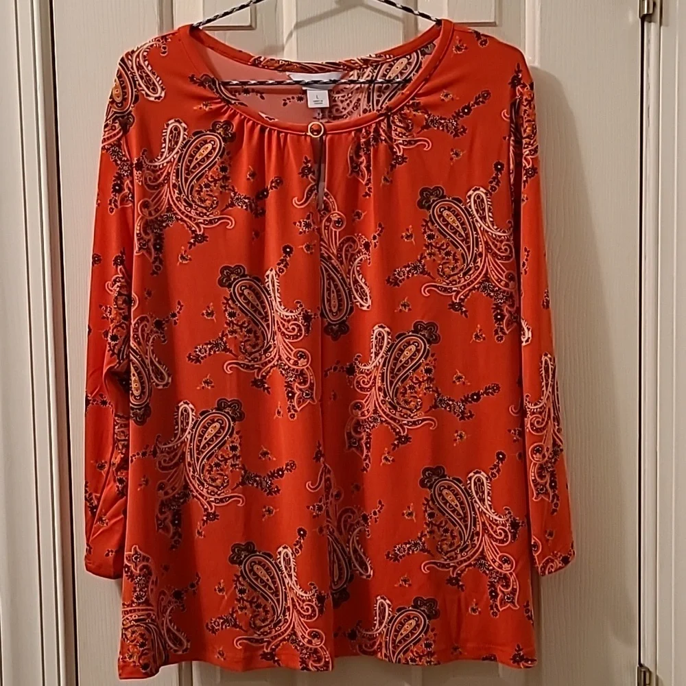 LIZ CLAIBORNE BRAND WOMEN'S LONG SLEEVES GRENADINE PAISLEY TOP SIZE LARGE